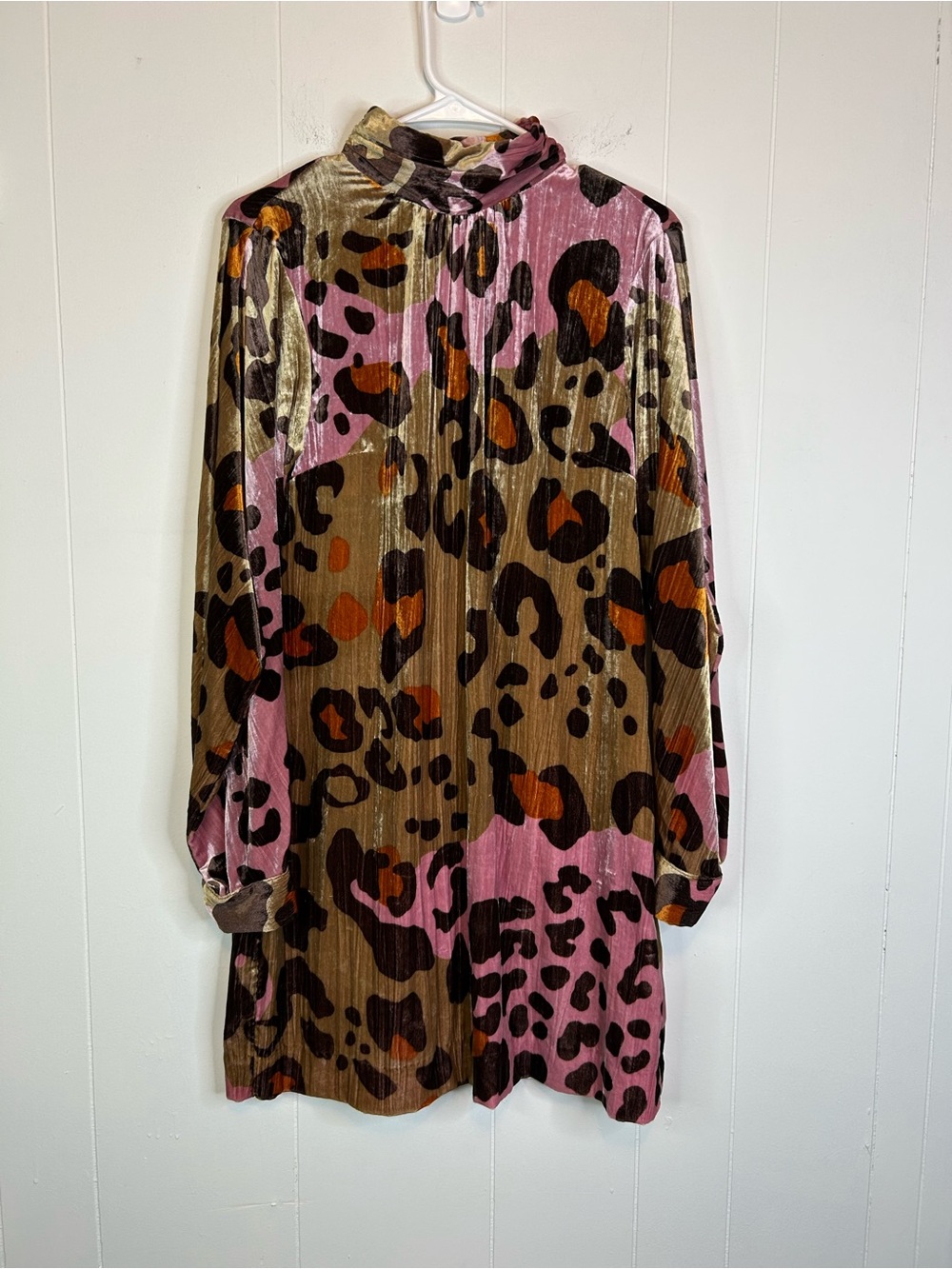 Anthropologie Pink Combo Animal Velvet Mock Neck Shift Dress Sz 6 Leopard 326